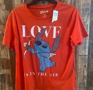 NWT Disney Stitch ( love is in the air )Tee Shirt Size medium . Red/orange thumbnail 1