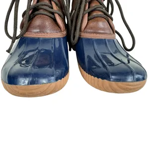 Capelli Brown Navy Rubber Faux Leather Lace Up Ankle Duck Boot Winter Size‎ 6 thumbnail 2