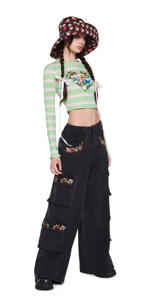 DOLLS KILL X STRAWBERRY SHORTCAKE PATCHED WITH LOVE CARGO PANTS size M thumbnail 2