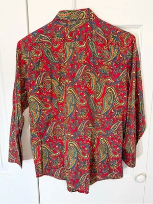 Like New 90’s Style Ralph Lauren Red Paisley Button-Down Shirt Small thumbnail 3