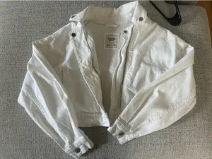 Abercrombie White Cropped Denim Jacket thumbnail 1