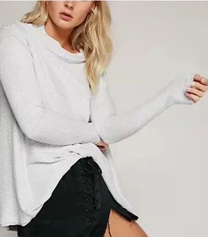 Free People We The Free Lover Rib Thermal Sweater w Split Back Women’s Medium thumbnail 1