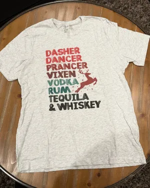Funny Christmas Reindeer Liquor Graphic Tee Holiday Party Shirt NWOT Women's XL thumbnail 1