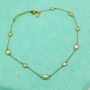 Kate Spade New York Gold Tone Clear Crystal Station Necklace Emerald & Round Cut thumbnail 2