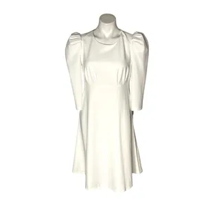 CALVIN KLEIN White Dress Puff Sleeve High Waist Lined Scuba Crepe Size 8 thumbnail 2
