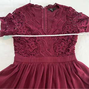 Lulus Angel in Disguise Burgundy Lace Chiffon Flare Skater Dress SMALL‎ thumbnail 8