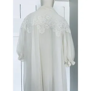Vintage Gotham Gold Stripes‎ Ivory Lace Lingerie Robe Chiffon Puffy Sleeves thumbnail 4