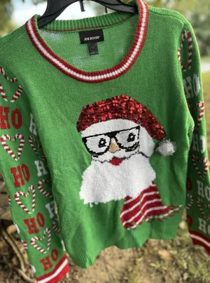Joe Boxer Women's Size‎ Large Fun Holiday Santa Sweater With Sequin thumbnail 1