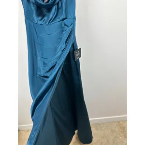 Lulus Stunning Arrival Dark Teal Satin Off The Shoulder Maxi Dress Formal XL NWT thumbnail 9