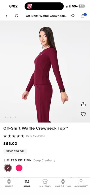 FIGS Deep Cranberry Waffle knit thumbnail 2