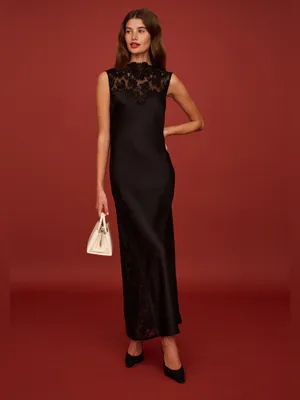 NWT o.p.t Natalia Dress size 6 Black Lace Maxi Dress Few Moda silky thumbnail 3
