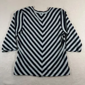 Maeve Anthropologie Womens Large Blue Navy Striped‎ Zip Front 3/4 Sleeve Rib Top thumbnail 9