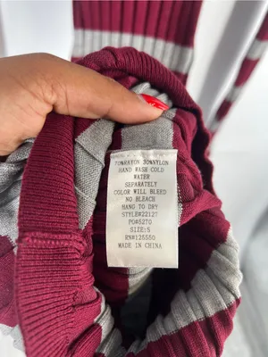 Hera‎ Collection Striped Ribbed Knit Top - Burgundy & Light Gray thumbnail 5