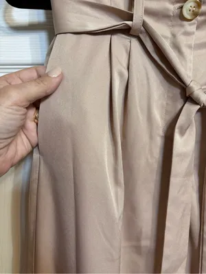 SHEIN Beige High-Waist Paperbag Trousers with Tie Belt thumbnail 6