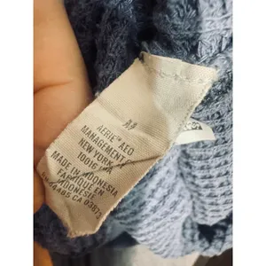 Aerie Oversized Waffle Knit Crewneck Sweatshirt Blue Gray sz M thermal thumbnail 5