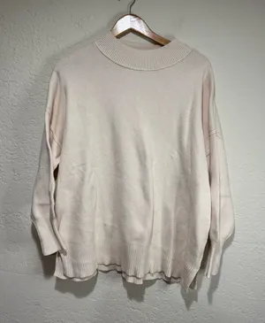 ZESICA Cream Ribbed Mock Neck Oversized Pullover Sweater - Large thumbnail 1