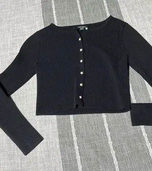 Wild Fable Black Ribbed Button Up Cropped‎ Cardigan Sweater Womens Small thumbnail 1