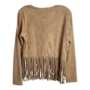 Easel Los Angeles Suede Like Jacket Boho Fringe Cutout Embellished Tan‎ thumbnail 5