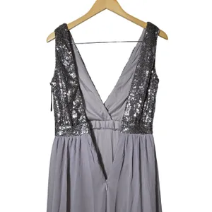 Lulus Elegant Encounter Pewter Sequin Maxi Dress Silver Grey V-Neck Gown Small thumbnail 5