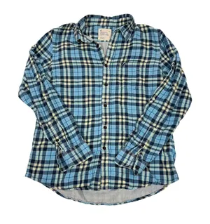 American Eagle Oversized Grunge Plaid Flannel Shirt Women's Large Blue‎ thumbnail 1