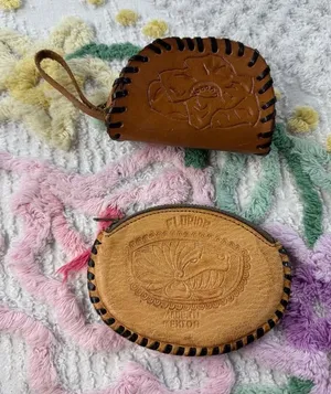 Vintage‎ Tooled Leather Coin Purse Pouch Florida Mexico Floral Design thumbnail 1