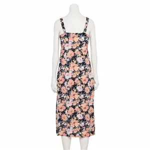 SO Floral Tie-Front Midi Dress Small Black Peach Floral Grunge Fairycore Boho thumbnail 4
