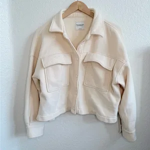 Abercrombie & Fitch Button Down Jacket Sweater Size Large Ivory Cream thumbnail 3