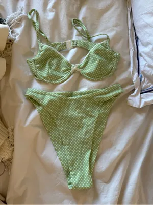 Princess Polly Light Green Polka Dot Bikini Top and Bottom thumbnail 2