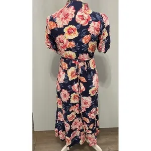 Old Navy Womens Wrap Dress Navy Pink Floral Ruffle Midi Small thumbnail 2