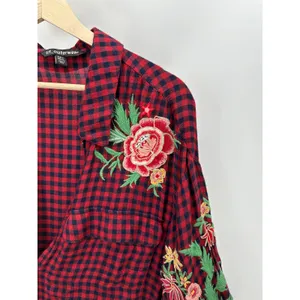 Zara Cardigan Women SMALL Red Navy Blue Plaid Button Front Maxi Dress Duster‎ thumbnail 5