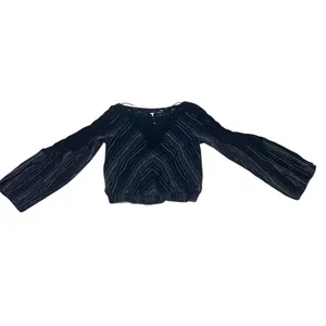 Free People Women's Navy Striped Blouse V-Neck Balloon Sleeve S thumbnail 5