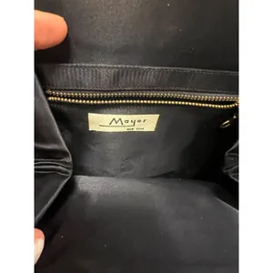 Vintage Mayer New York Handbag Purse Navy Suede Gold‎ Trim Bow Handle thumbnail 7