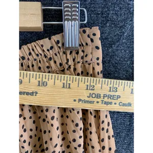 Japna Pleated Midi Skirt Size M Camel Brown Polka Dot Elastic Waist Lined thumbnail 4