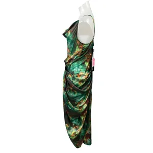 NEW PrettyLittleThing Green Satin Cowl Neck Gathered Sheath Midi Dress Size 8 thumbnail 2