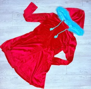 Dr Seuss thing 1 thing 2 red hooded dress blue faux fur large Halloween costume thumbnail 1