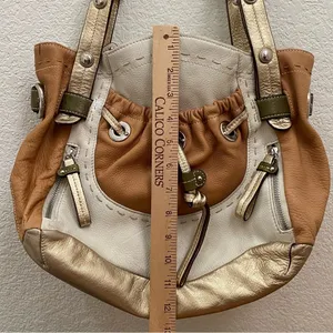 B. MAKOWSKY Tan Beige Gold Leather Slouchy Double Handle Shoulder Bag thumbnail 7