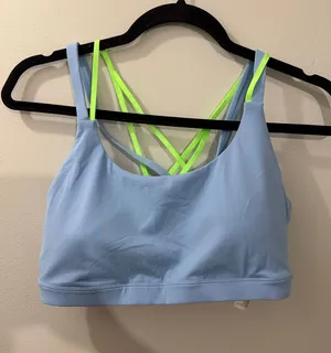 Fabletics Light Blue Sports Bra with Neon Green Strappy Back thumbnail 1