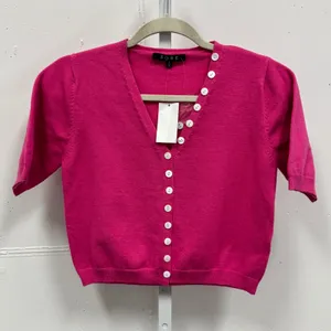 NWT FORE Pink Short Sleeve Asymmetrical Faux‎ Button Front Sweater T12708 Small thumbnail 1