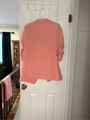 SHEIN Coral Pink Open-Front Ruched-Sleeve Blazer and cropped pant set thumbnail 2