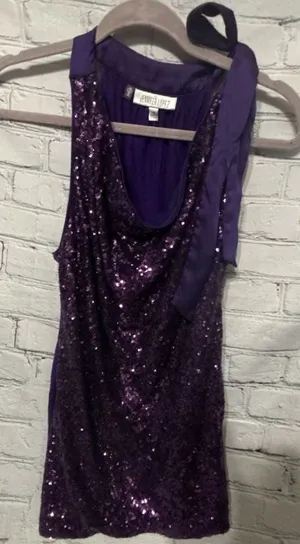Jennifer Lopez Purple Sequin Halter Top With Side Bow Size M thumbnail 1
