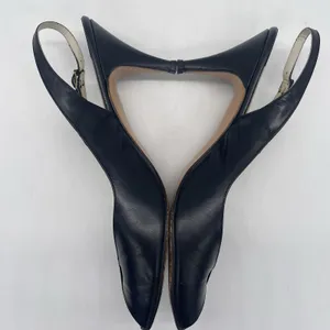Vtg Stanley Phillipson Womens 9.5 SS‎ Heels Black Leather Slingback Open Toe USA thumbnail 4
