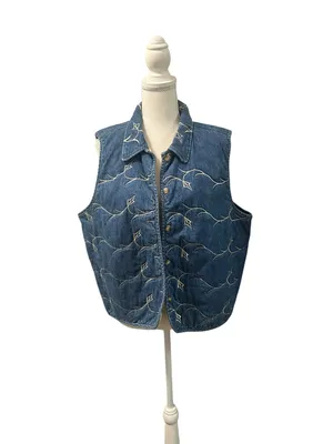 River Ridge Trading Co. Vintage Quilted Denim Embroidered Vest XL Hong Kong thumbnail 2