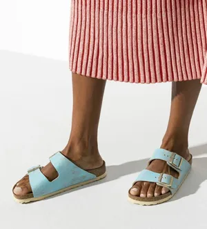 Birkenstock Arizona Washed Metallic Aqua Blue Leather Sandals Size EU 39 US 8 thumbnail 1
