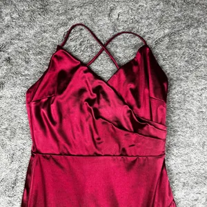 Lulus Romantic Nights Burgundy Satin Ruffled Bodycon Mini Dress Women's Small thumbnail 5