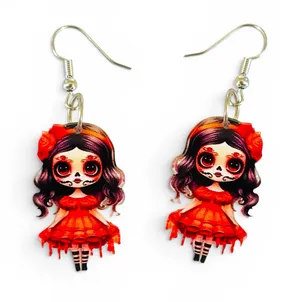 Boutique New Day of the Dead Sugar Skull Doll Acrylic Dangle Earrings thumbnail 5