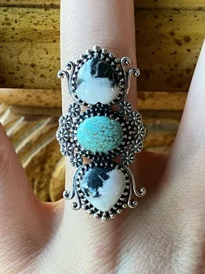 White Buffalo Turquoise Nevada Turquoise Sterling Silver Heart Ring Size 7 thumbnail 1