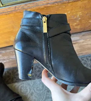 Louise et Cie Black Leather Heeled Booties with Gold Accents - Size 8 thumbnail 7