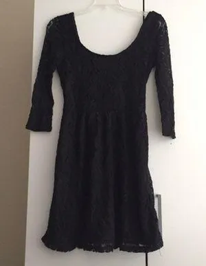 Black Lace 3/4 Sleeve Fit & Flare Dress thumbnail 1