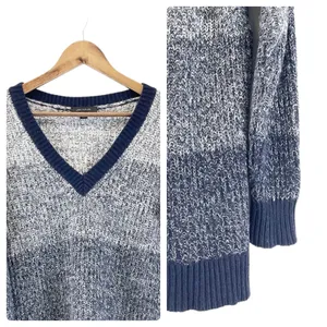 Ann Taylor Womens S Chunky V-Neck Sweater Color Block Stripes Blue‎ White thumbnail 3