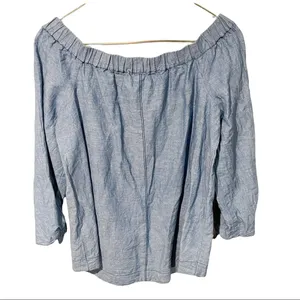 Free People‎ Small Linen Chambray Denim Show Some Shoulder Tie Wrist Tunic Top thumbnail 6